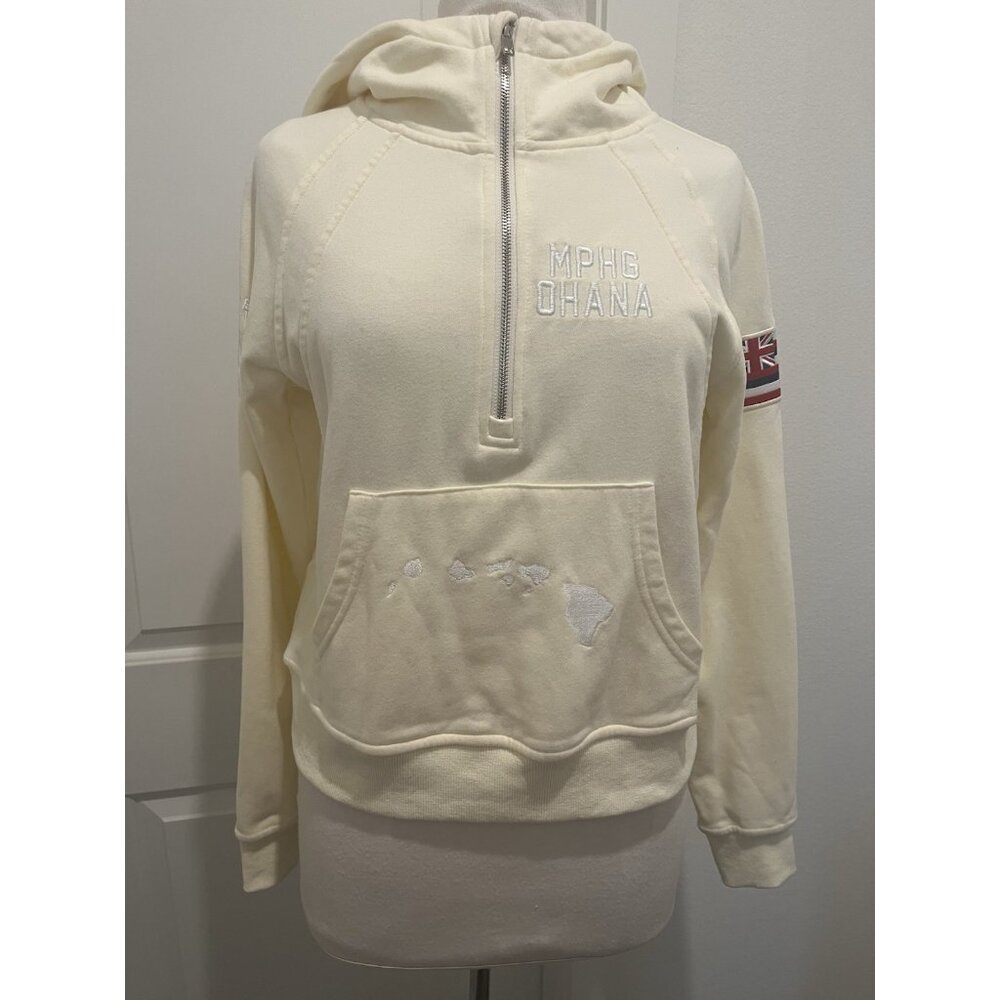 Powerhouse Gym Maui Crop Hoodie Thumb Holes Medium Embroidery Gorpcore Yellow - Picture 2 of 9